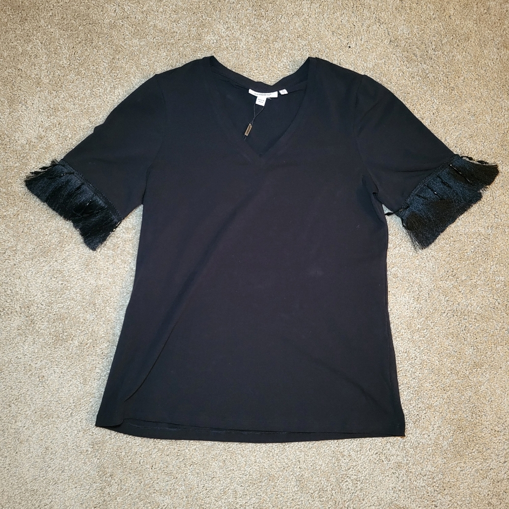 Black Top with Fringe Sleeves